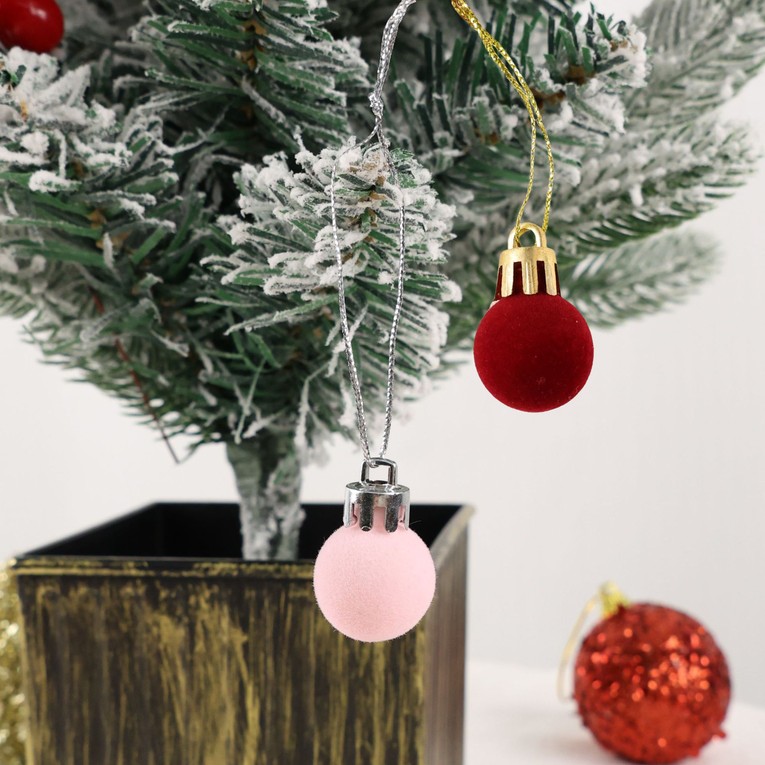 Mini Christmas Balls Ornaments, Flocked Christmas Balls, Christmas Tree Hanging Decor