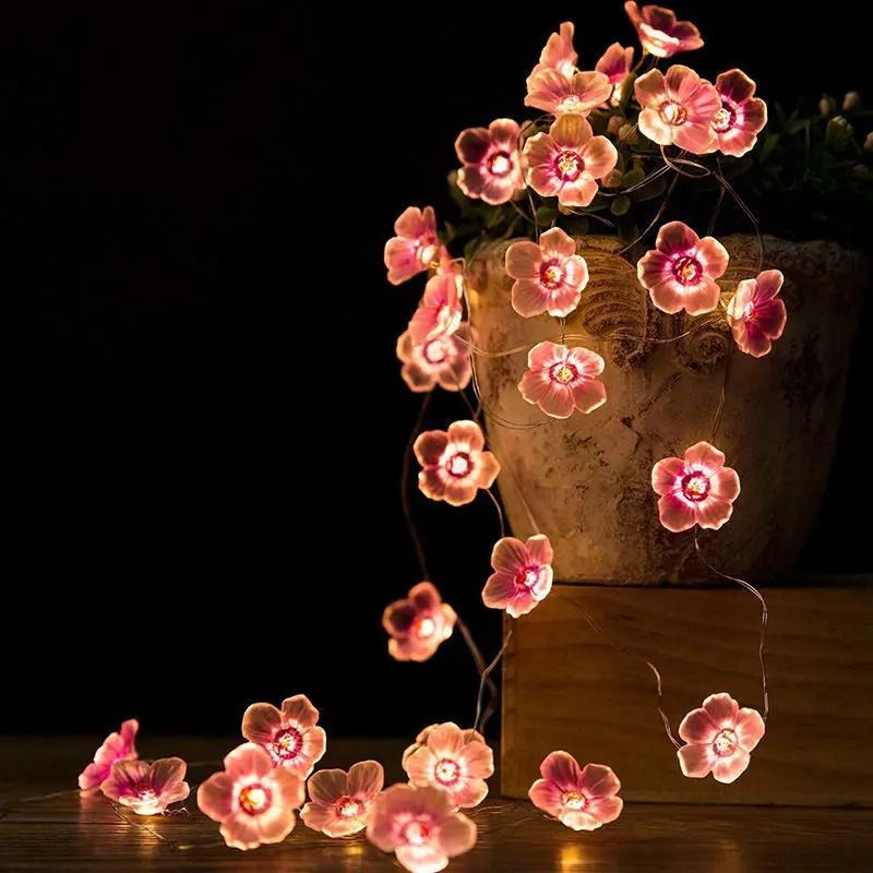 Cherry Blossom Flower Garland Lamp Battery Operated LED String Fairy Lights For Indoor Wedding And  6
