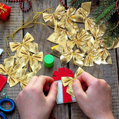 Red Gold Mini Christmas Bow, Xmas Tree Bowknot for Home Decoration, Wedding Decor Navidad, DIY Gift for New Year Party
