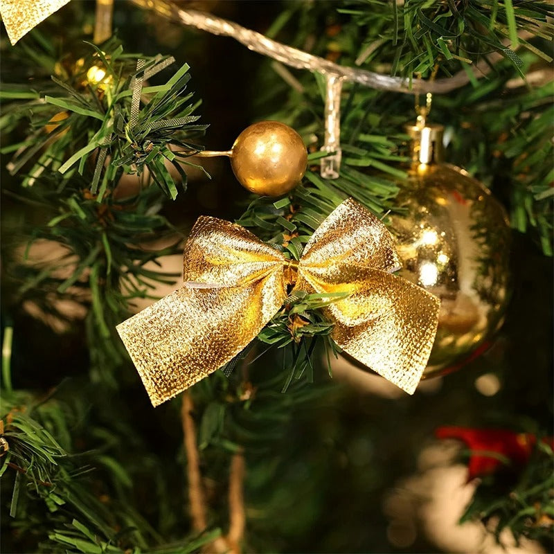 Red Gold Mini Christmas Bow, Xmas Tree Bowknot for Home Decoration, Wedding Decor Navidad, DIY Gift for New Year Party
