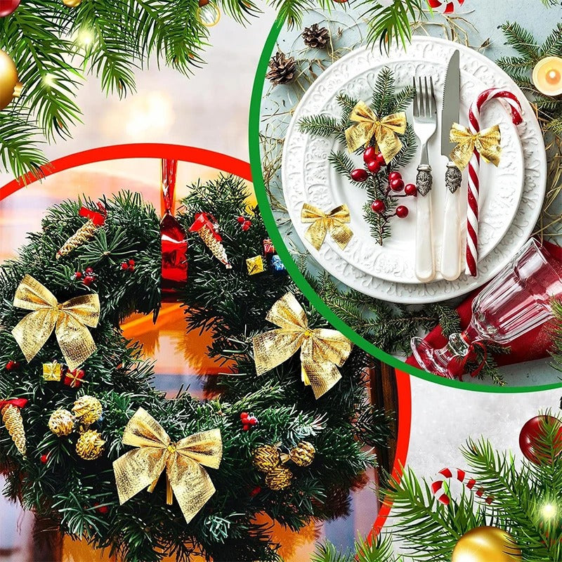 Red Gold Mini Christmas Bow, Xmas Tree Bowknot for Home Decoration, Wedding Decor Navidad, DIY Gift for New Year Party