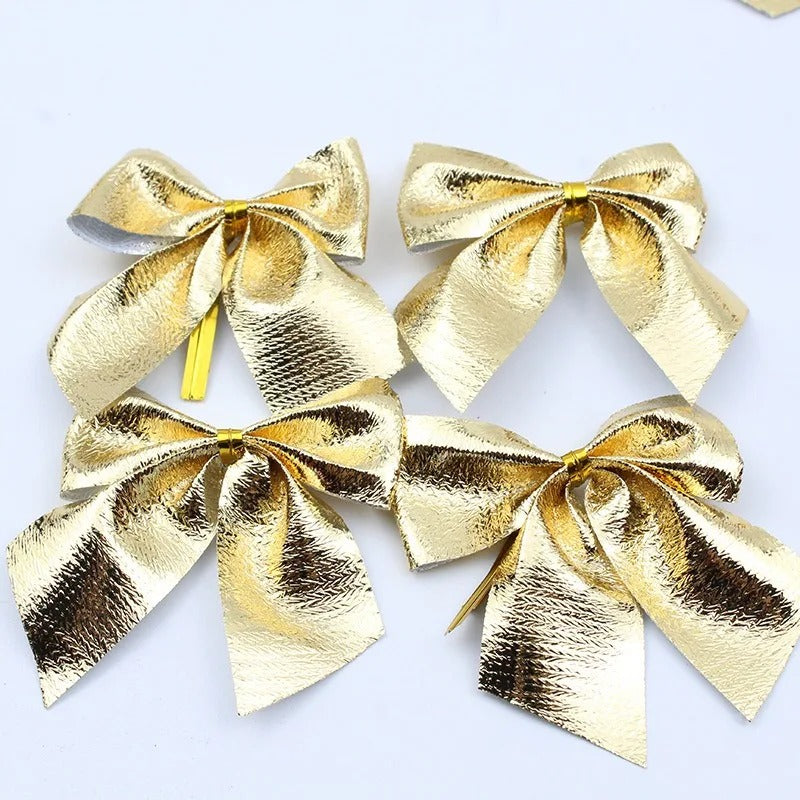 Red Gold Mini Christmas Bow, Xmas Tree Bowknot for Home Decoration, Wedding Decor Navidad, DIY Gift for New Year Party
