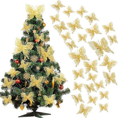Glitter Hollow Butterfly Decor, Christmas Tree Butterfly, Tree Hanging Decor Home, New Year Navidad Decoration