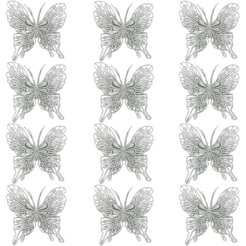 Glitter Hollow Butterfly Decor Christmas Tree Butterfly Tree Hanging Decor Home New Year Navidad De 6