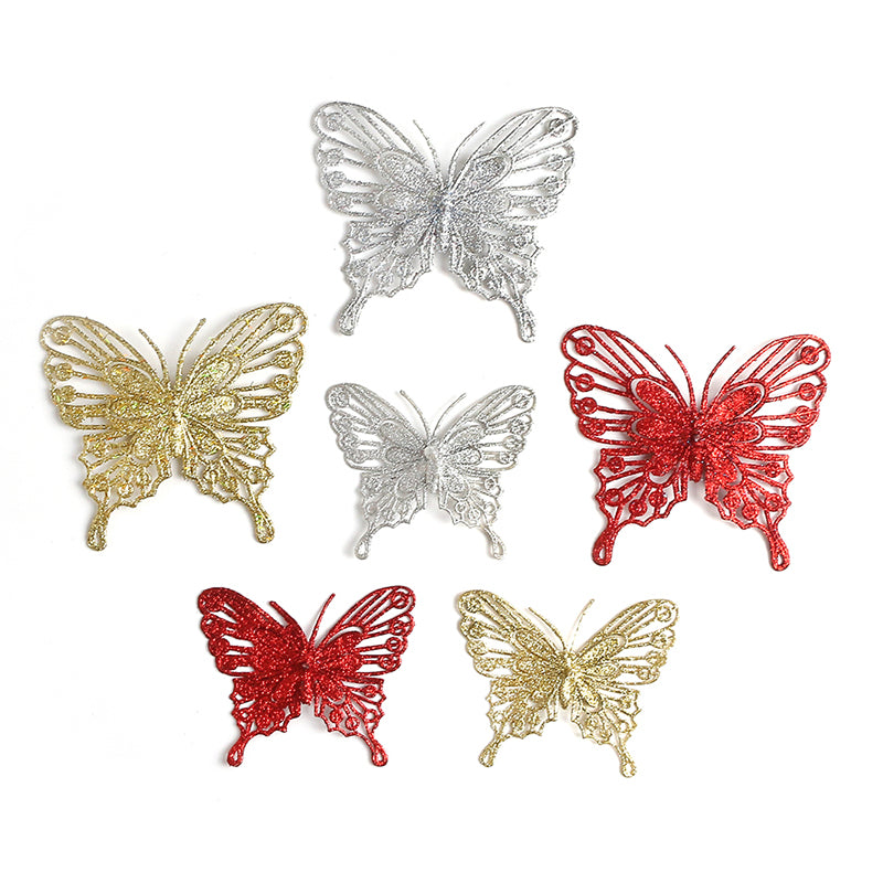 Glitter Hollow Butterfly Decor Christmas Tree Butterfly Tree Hanging Decor Home New Year Navidad De 7