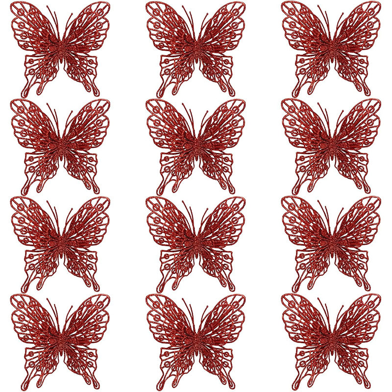 Glitter Hollow Butterfly Decor Christmas Tree Butterfly Tree Hanging Decor Home New Year Navidad De 8
