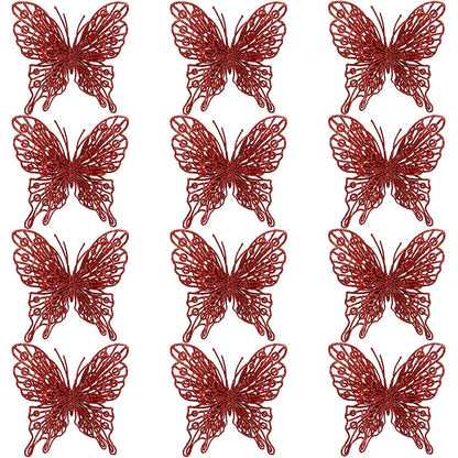 Glitter Hollow Butterfly Decor Christmas Tree Butterfly Tree Hanging Decor Home New Year Navidad De 8
