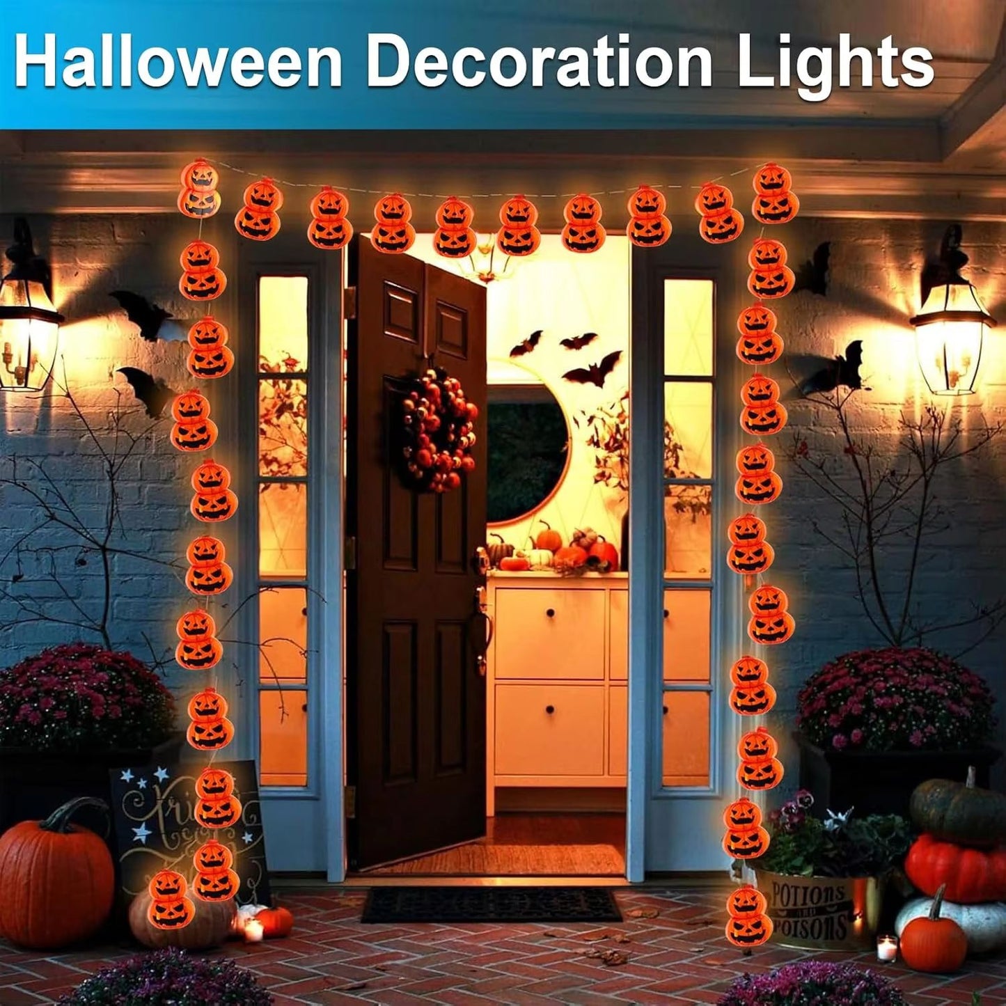1020 LED Halloween Pumpkin String Lights  Battery Powered For Porch Yard  Garden Decor 2