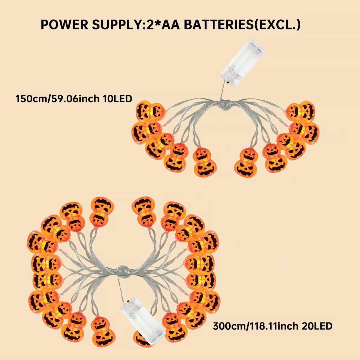 1020 LED Halloween Pumpkin String Lights  Battery Powered For Porch Yard  Garden Decor 5