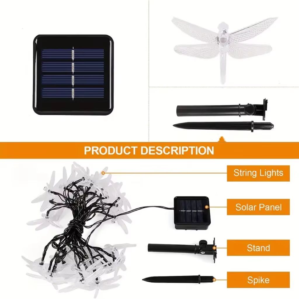 20 LED Dragonfly Solar String Lights  Outdoor LED Light For Garden Yard  Patio Decor 2