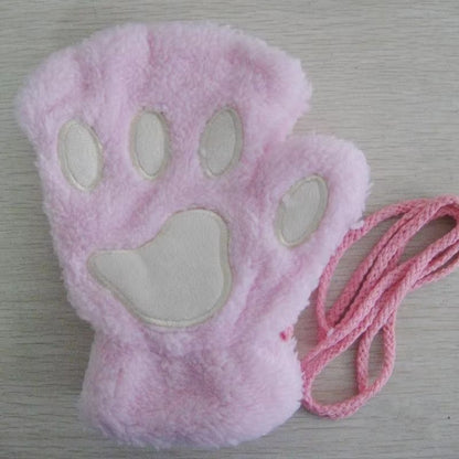 Cartoon Cute Cat Claw Paw Gloves  Plush Mittens For Women Warm  Soft Fingerless Bear Cat Gloves 10