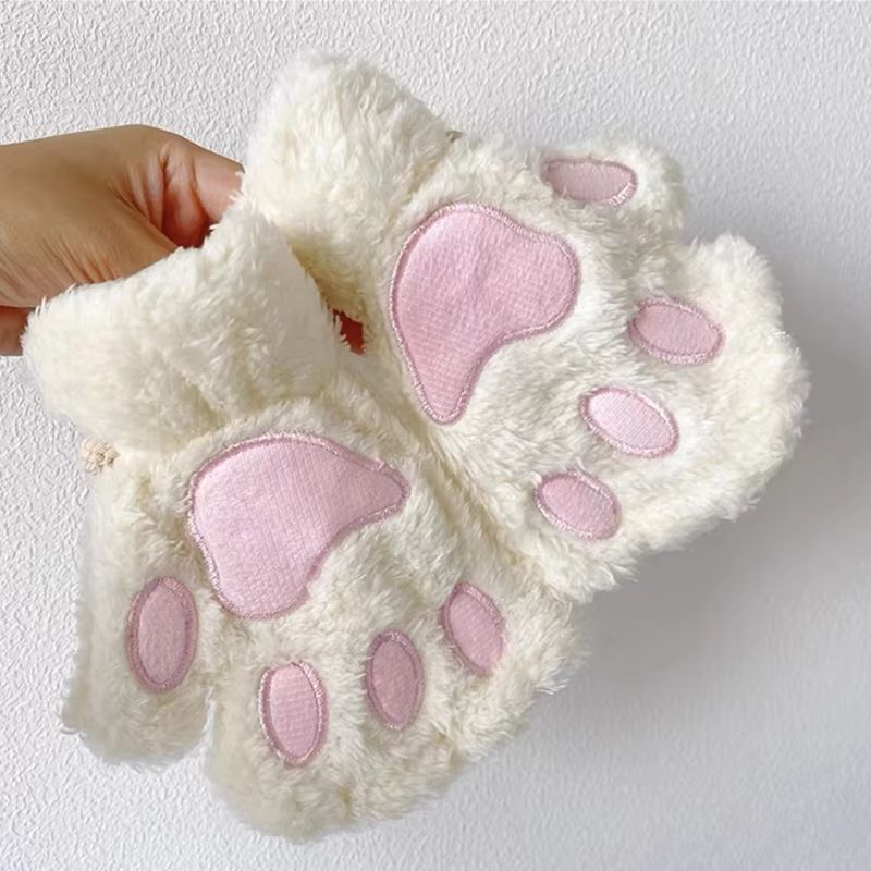 Cartoon Cute Cat Claw Paw Gloves  Plush Mittens For Women Warm  Soft Fingerless Bear Cat Gloves 1