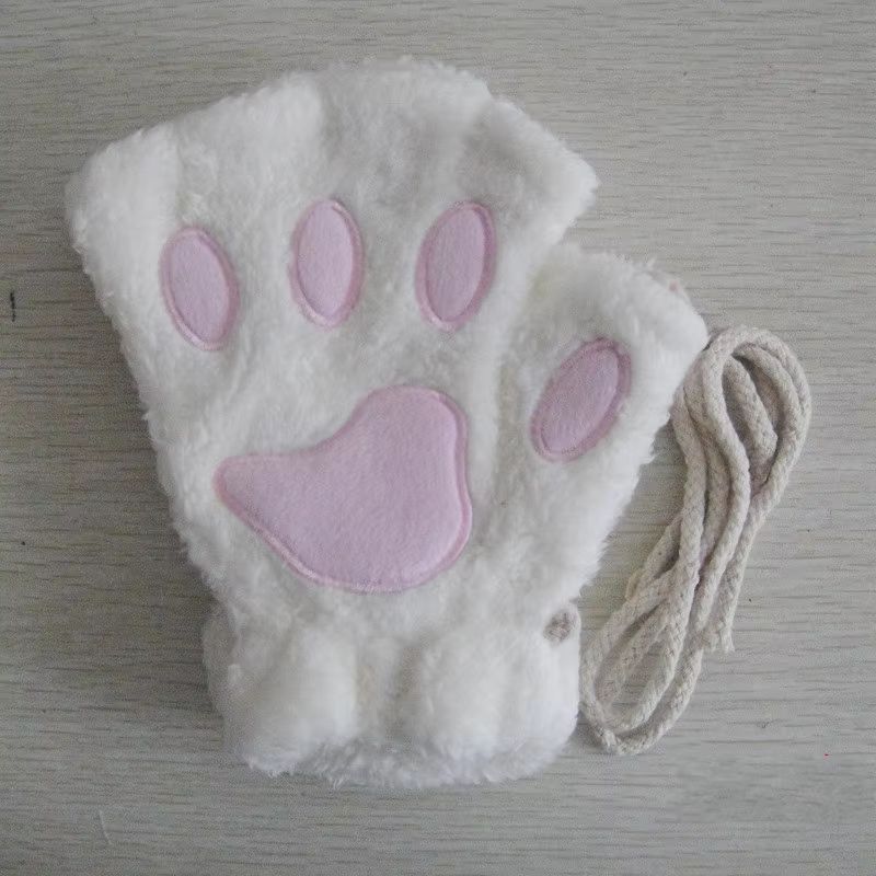 Cartoon Cute Cat Claw Paw Gloves  Plush Mittens For Women Warm  Soft Fingerless Bear Cat Gloves 6
