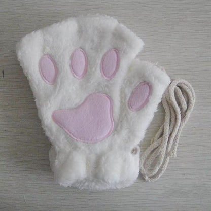 Cartoon Cute Cat Claw Paw Gloves  Plush Mittens For Women Warm  Soft Fingerless Bear Cat Gloves 6