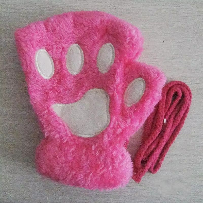 Cartoon Cute Cat Claw Paw Gloves  Plush Mittens For Women Warm  Soft Fingerless Bear Cat Gloves 7