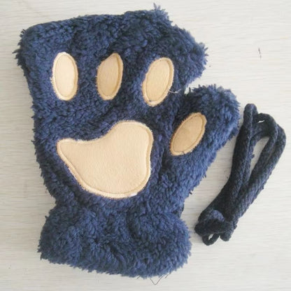 Cartoon Cute Cat Claw Paw Gloves  Plush Mittens For Women Warm  Soft Fingerless Bear Cat Gloves 16
