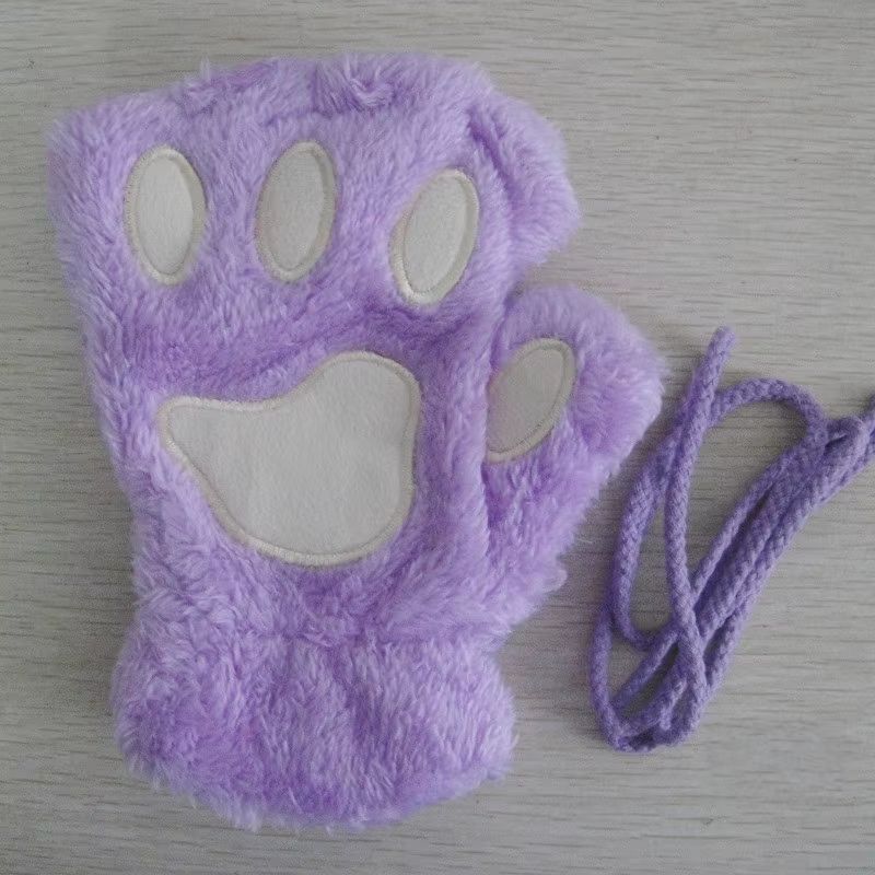 Cartoon Cute Cat Claw Paw Gloves  Plush Mittens For Women Warm  Soft Fingerless Bear Cat Gloves 18