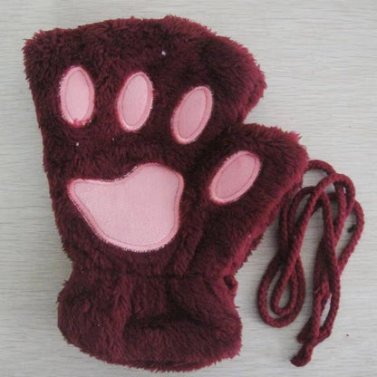 Cartoon Cute Cat Claw Paw Gloves  Plush Mittens For Women Warm  Soft Fingerless Bear Cat Gloves 19