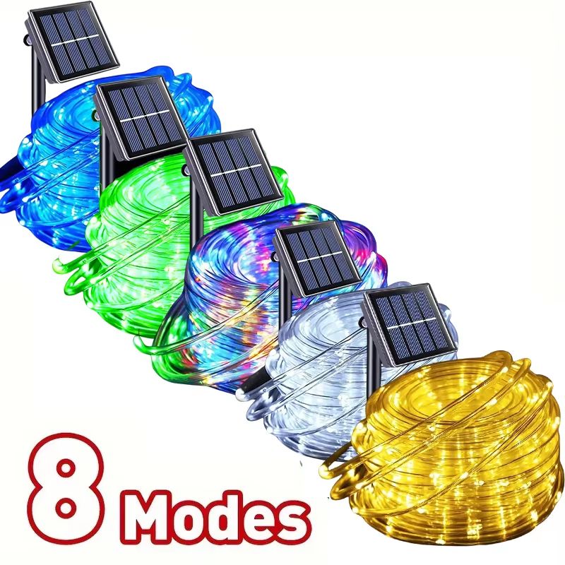 LED Solar Rope Lights – 50/100/200 LEDs, Waterproof Outdoor String Lights with 8 Modes for Garden, Christmas, Halloween