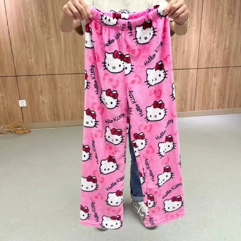 Y2K Hello Kitty Pajama Pants  Sanrio Anime Womens Sleepwear Cartoon Couple Home Trousers 1