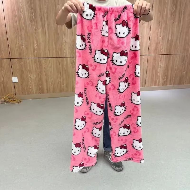 Y2K Hello Kitty Pajama Pants  Sanrio Anime Womens Sleepwear Cartoon Couple Home Trousers 2