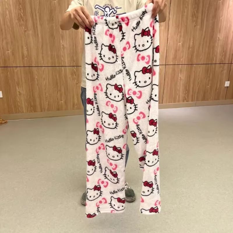 Y2K Hello Kitty Pajama Pants  Sanrio Anime Womens Sleepwear Cartoon Couple Home Trousers 4