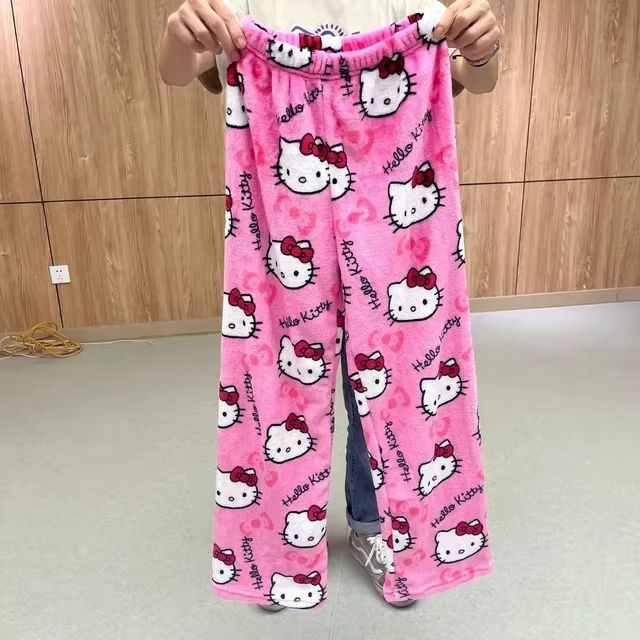 Y2K Hello Kitty Pajama Pants  Sanrio Anime Womens Sleepwear Cartoon Couple Home Trousers 7