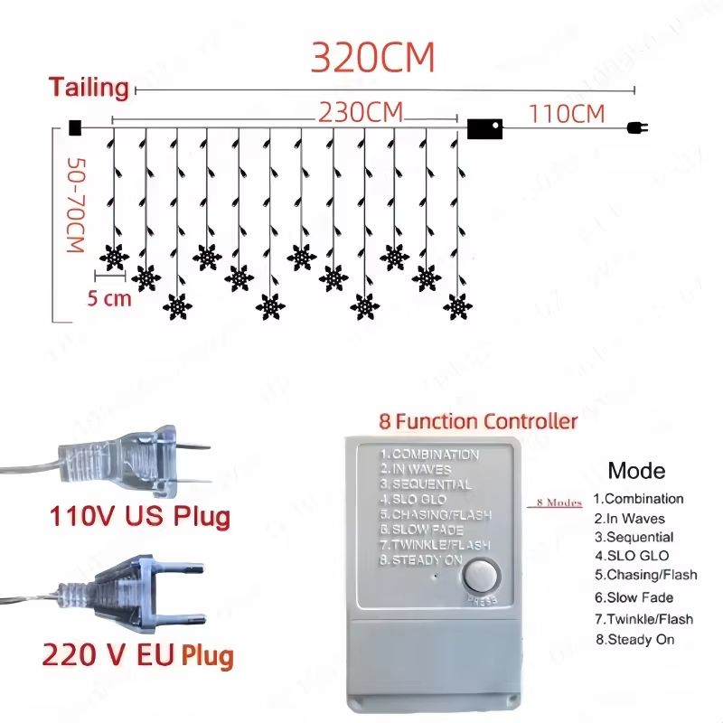 32M Christmas Snowflakes LED String Lights  Flashing Fairy Curtain Lights Waterproof For Holiday Pa 5