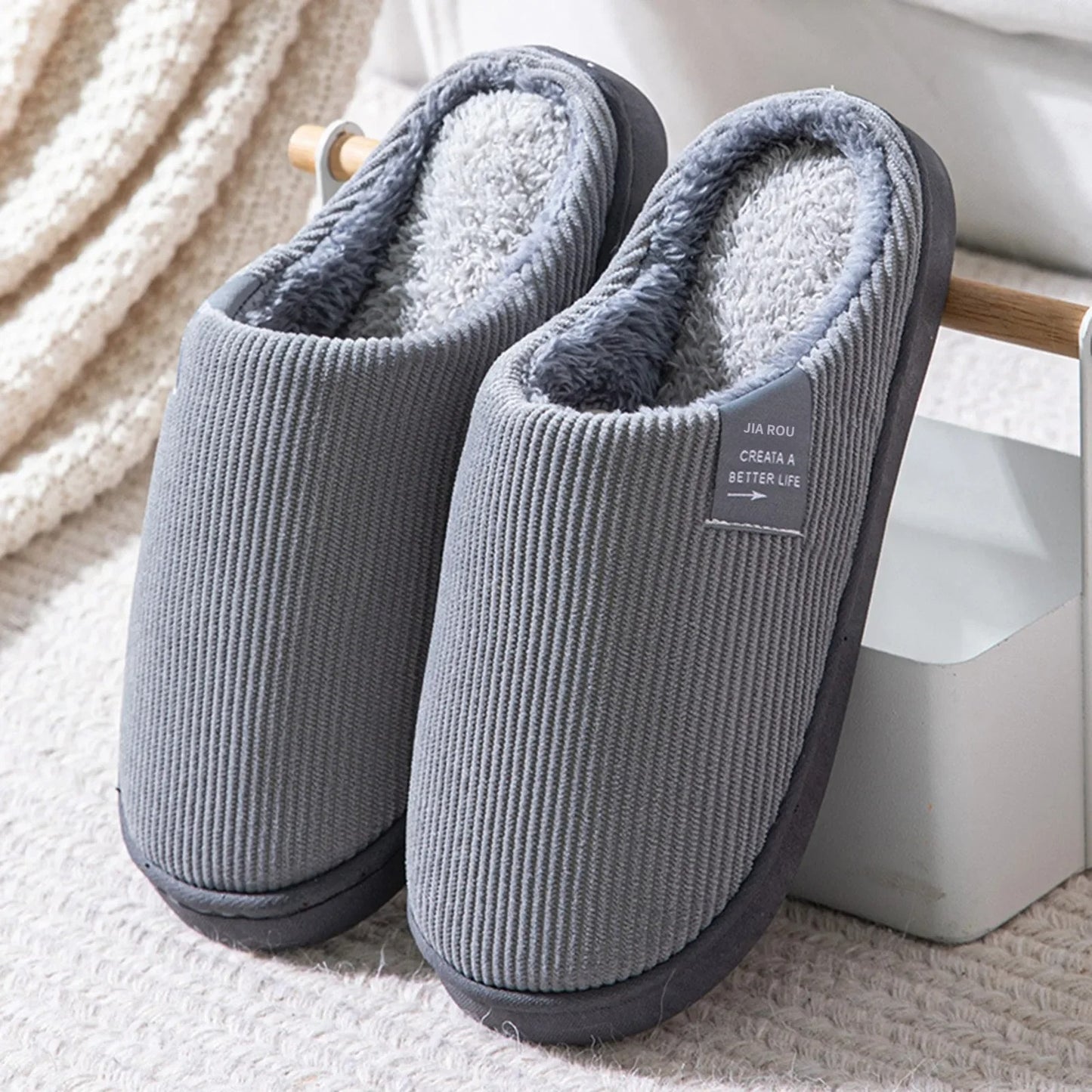 Household Plush Slippers, Women's Men's Casual Thick Soft Bottom Home Slippers, Anti-slip Thermal Indoor Winter Flats