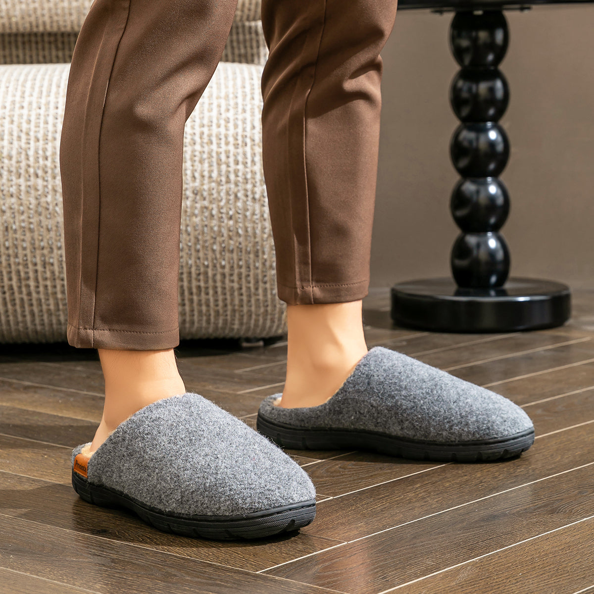 Warm Soft Designer Fuzzy Slippers For Men, Memory Foam Cushion, Non Slip TPR Sole, Comfortable Felt Home Shoes