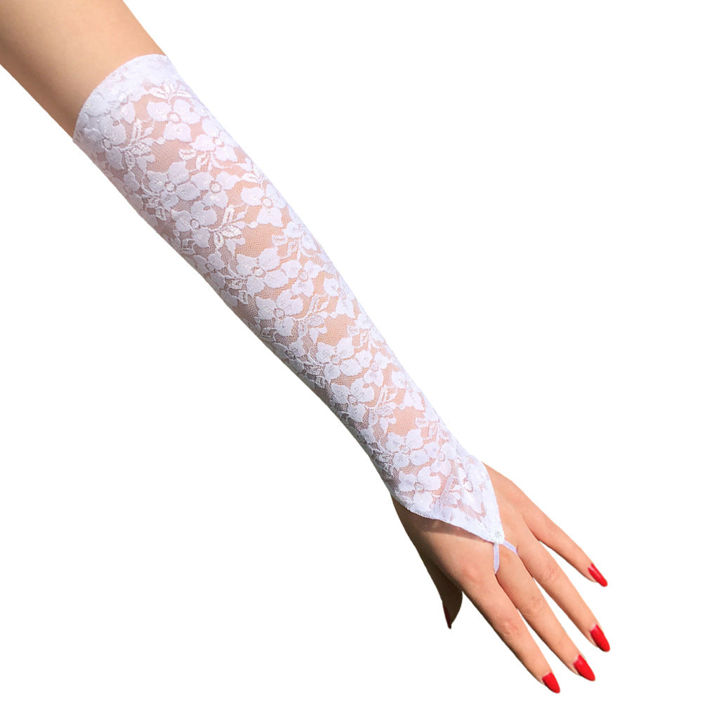 Women Stretch Long Hook Finger Gloves, Sexy Floral Lace Mittens, Bright Bridal Dress Accessories