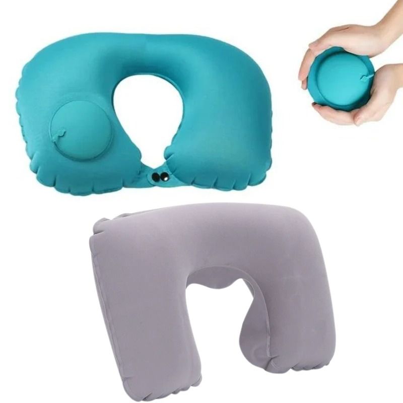 Press On Inflatable U Shaped Pillow for Neck Relaxation and Travel Comfort