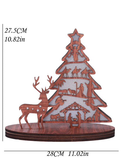 Christmas Tree Shape Luminous Wooden Nativity Scene Ornaments Elk Christmas Decorations Ornaments P 4