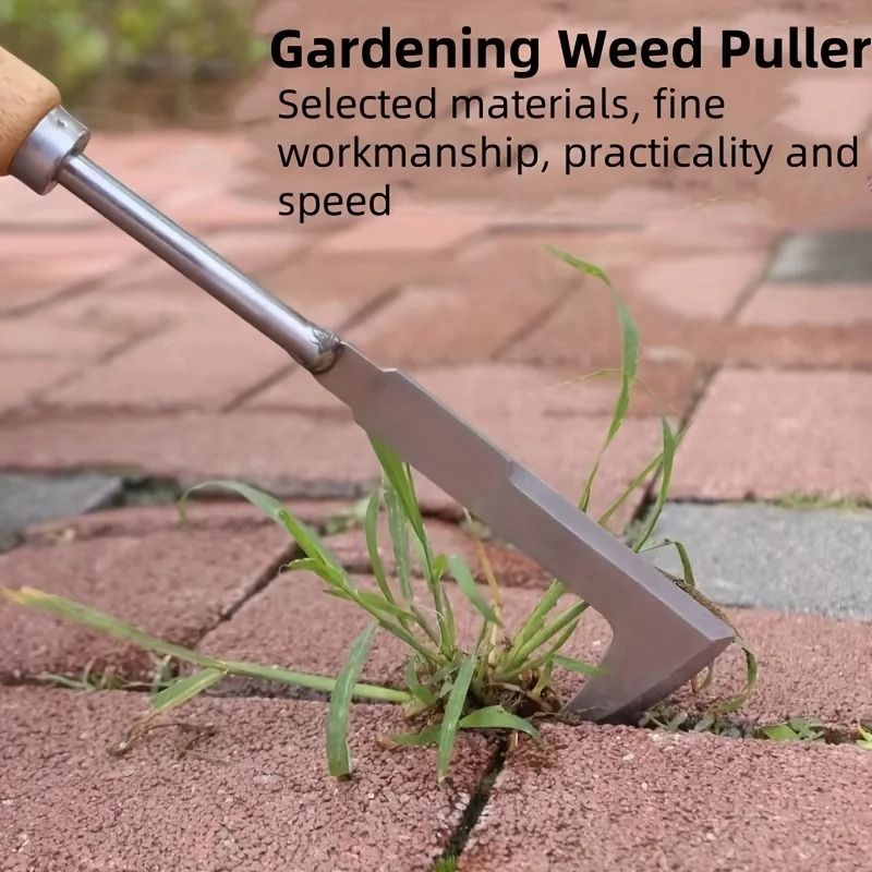 Stainless Steel Gap Weeding Tool with Wooden Handle for Garden and Patio Cleaning