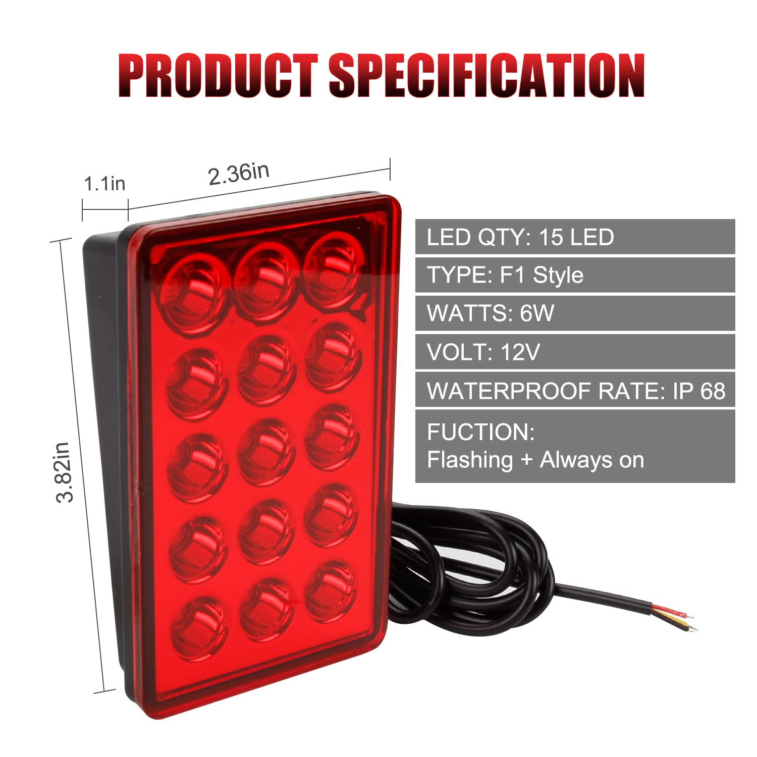 Led Rear Tail Lights Flash Brake Pilot Lights Auto Reverse Stop Safety Signal Lamps 5
