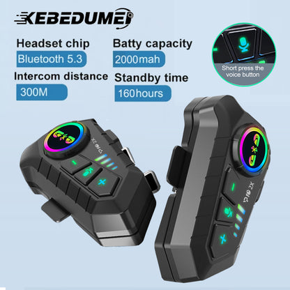 Helmet Bluetooth Intercom Headset, Motorcycle 2 Riders Communication System, Waterproof Music Sharing