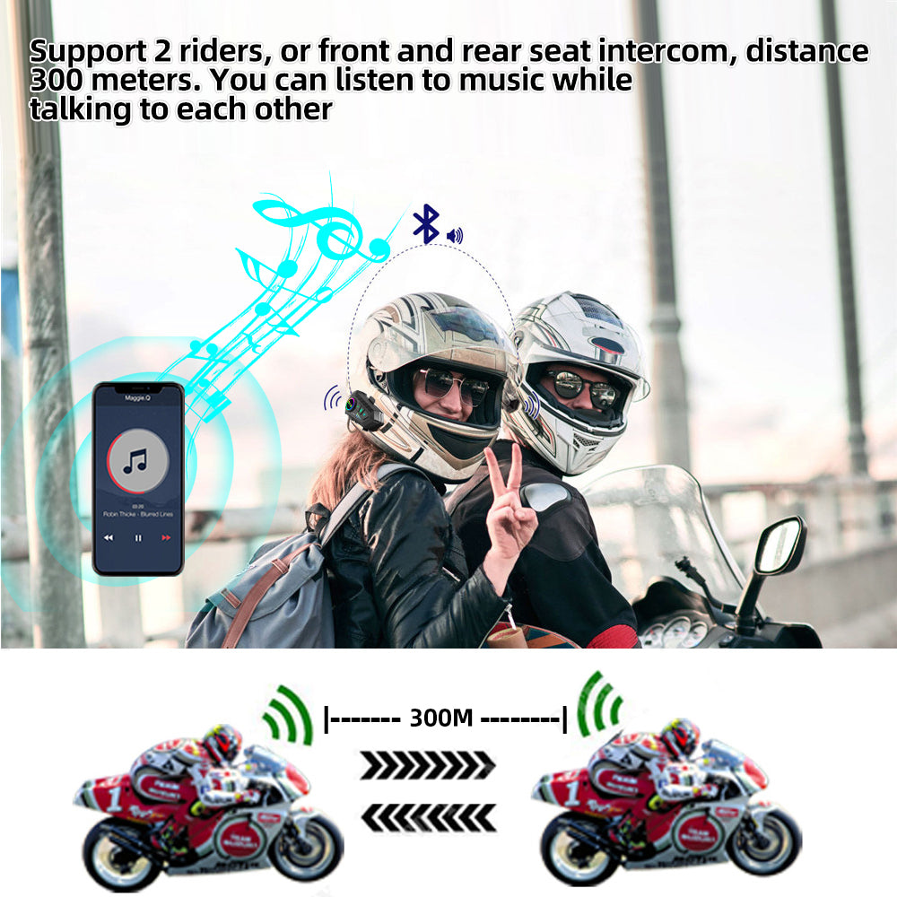 Helmet Bluetooth Intercom Headset Motorcycle 2 Riders Communication System Waterproof Music Sharing 1