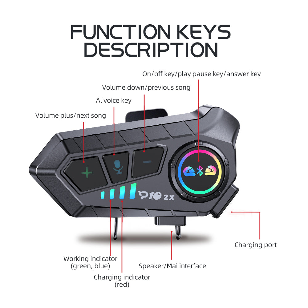 Helmet Bluetooth Intercom Headset Motorcycle 2 Riders Communication System Waterproof Music Sharing 5