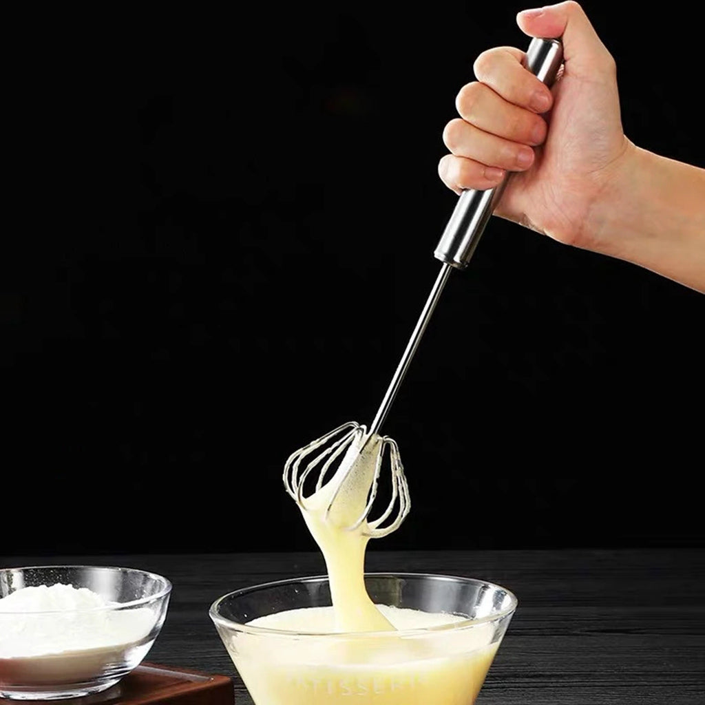 Semi-Automatic Egg Beater, Manual Hand Mixer Self-Turning Egg Stirrer, 304 Stainless Steel Egg Whisk Kitchen Egg Tools