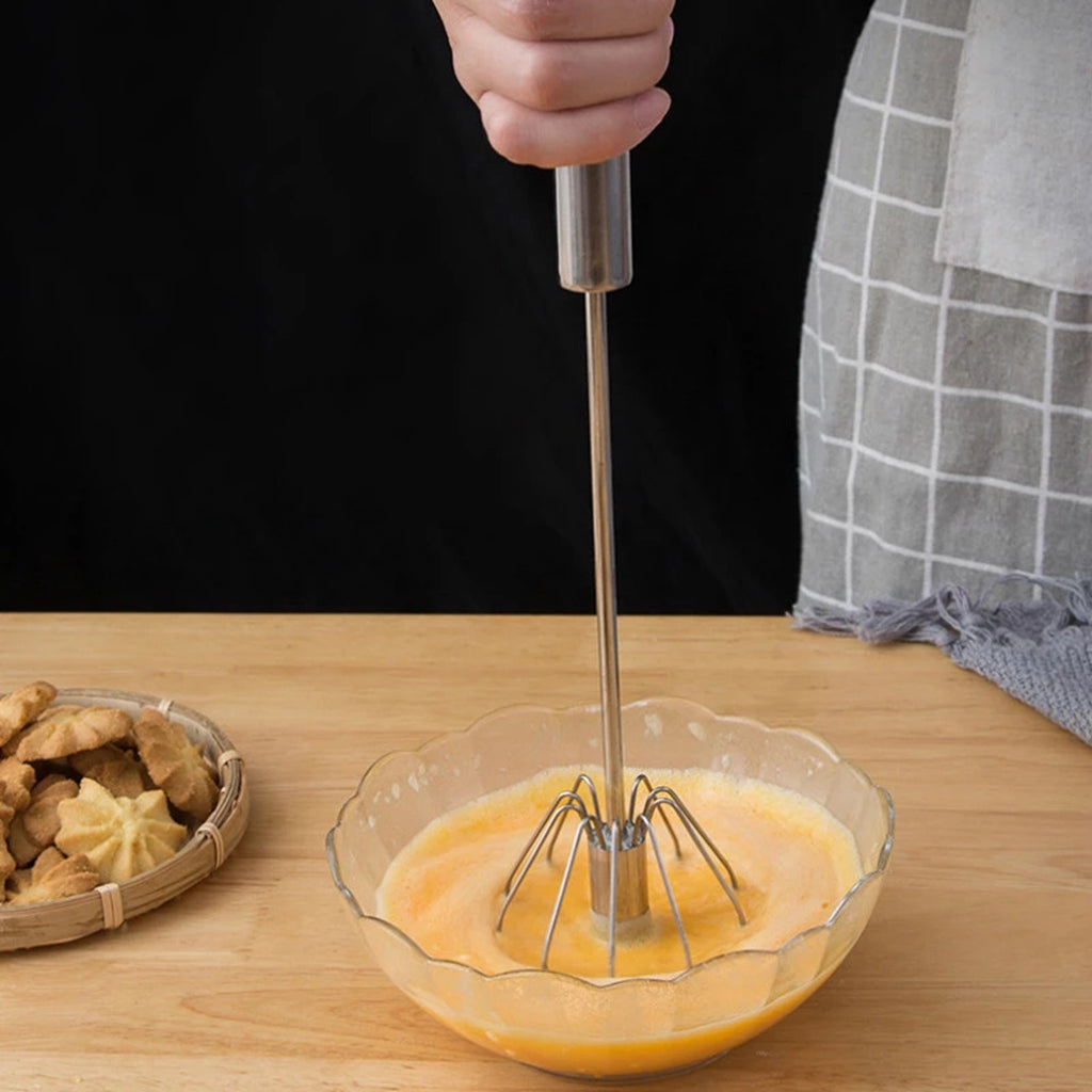 SemiAutomatic Egg Beater Manual Hand Mixer SelfTurning Egg Stirrer 304 Stainless Steel Egg Whisk Ki 2