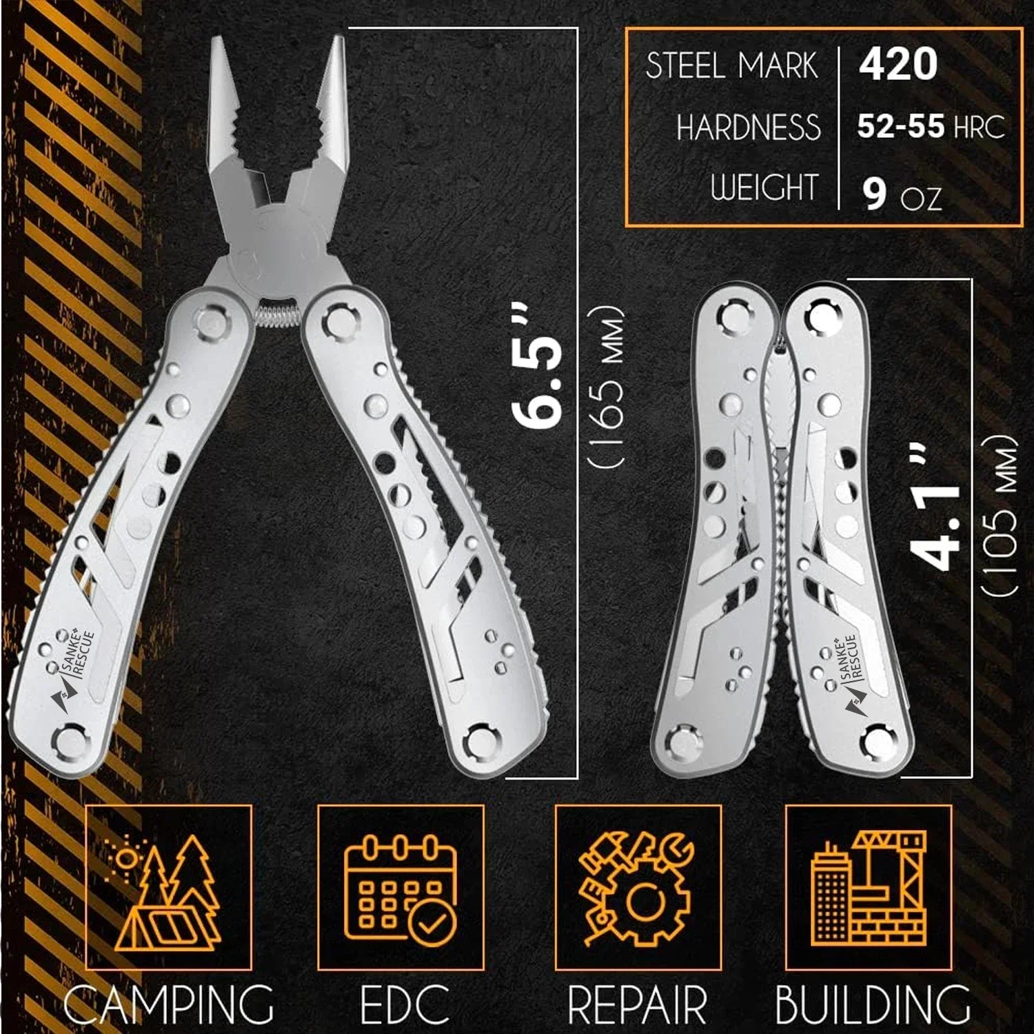 Professional Electrician 24 in 1 Universal Diagonal Pliers, Anti Slip Hardware Wire Cutters, Durable Repair Tools