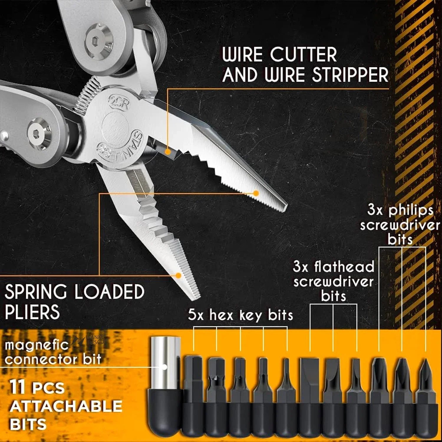 Professional Electrician 24 in 1 Universal Diagonal Pliers, Anti Slip Hardware Wire Cutters, Durable Repair Tools