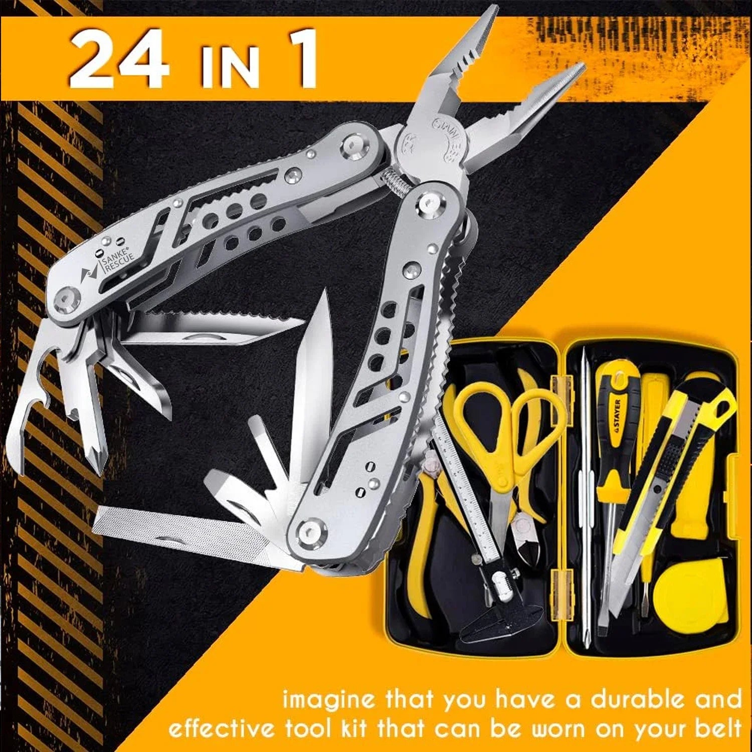 Professional Electrician 24 in 1 Universal Diagonal Pliers, Anti Slip Hardware Wire Cutters, Durable Repair Tools