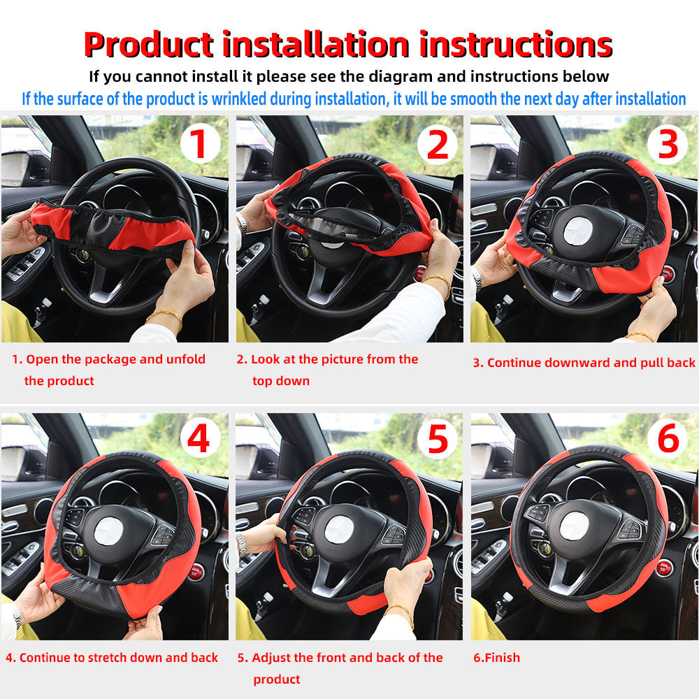 Carbon Fiber PU Leather Steering Wheel Cover Without Inner Ring Car Accessories Premium Automotive  1