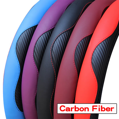 Carbon Fiber PU Leather Steering Wheel Cover Without Inner Ring Car Accessories Premium Automotive  3
