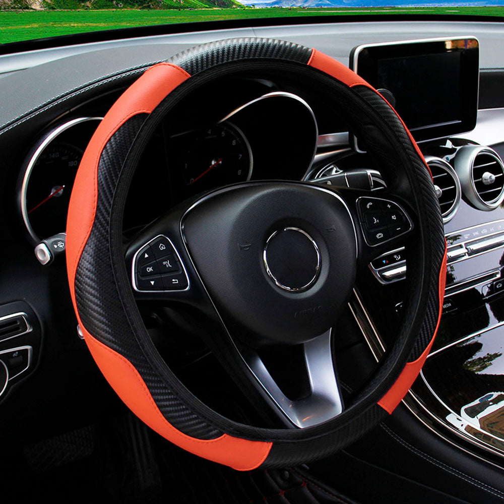 Carbon Fiber PU Leather Steering Wheel Cover Without Inner Ring Car Accessories Premium Automotive  6