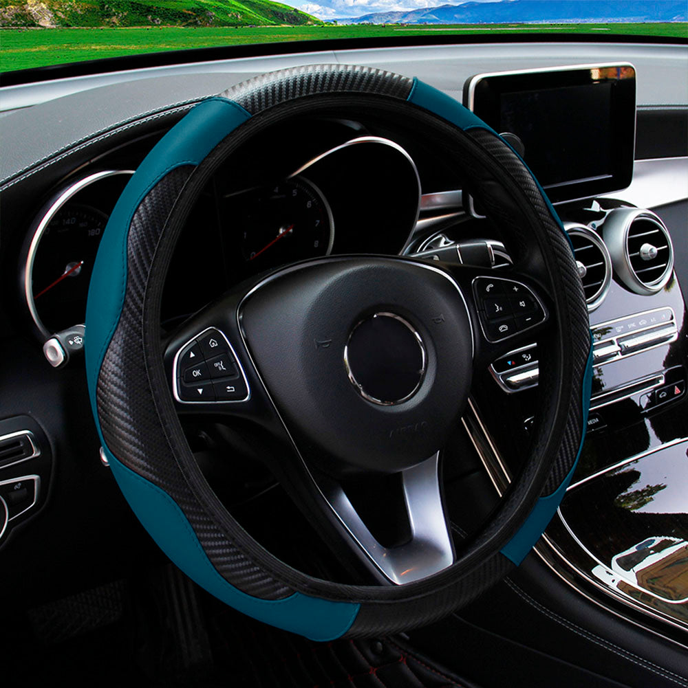 Carbon Fiber PU Leather Steering Wheel Cover Without Inner Ring Car Accessories Premium Automotive  7