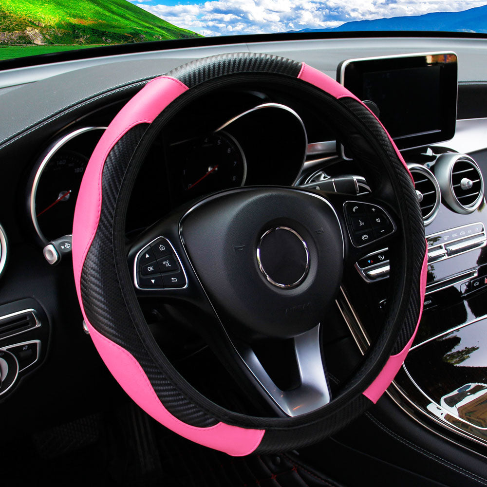 Carbon Fiber PU Leather Steering Wheel Cover Without Inner Ring Car Accessories Premium Automotive  10
