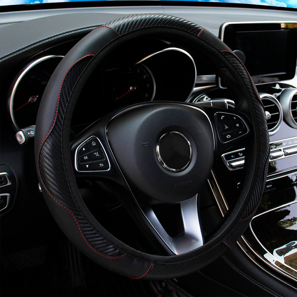 Carbon Fiber PU Leather Steering Wheel Cover Without Inner Ring Car Accessories Premium Automotive  11