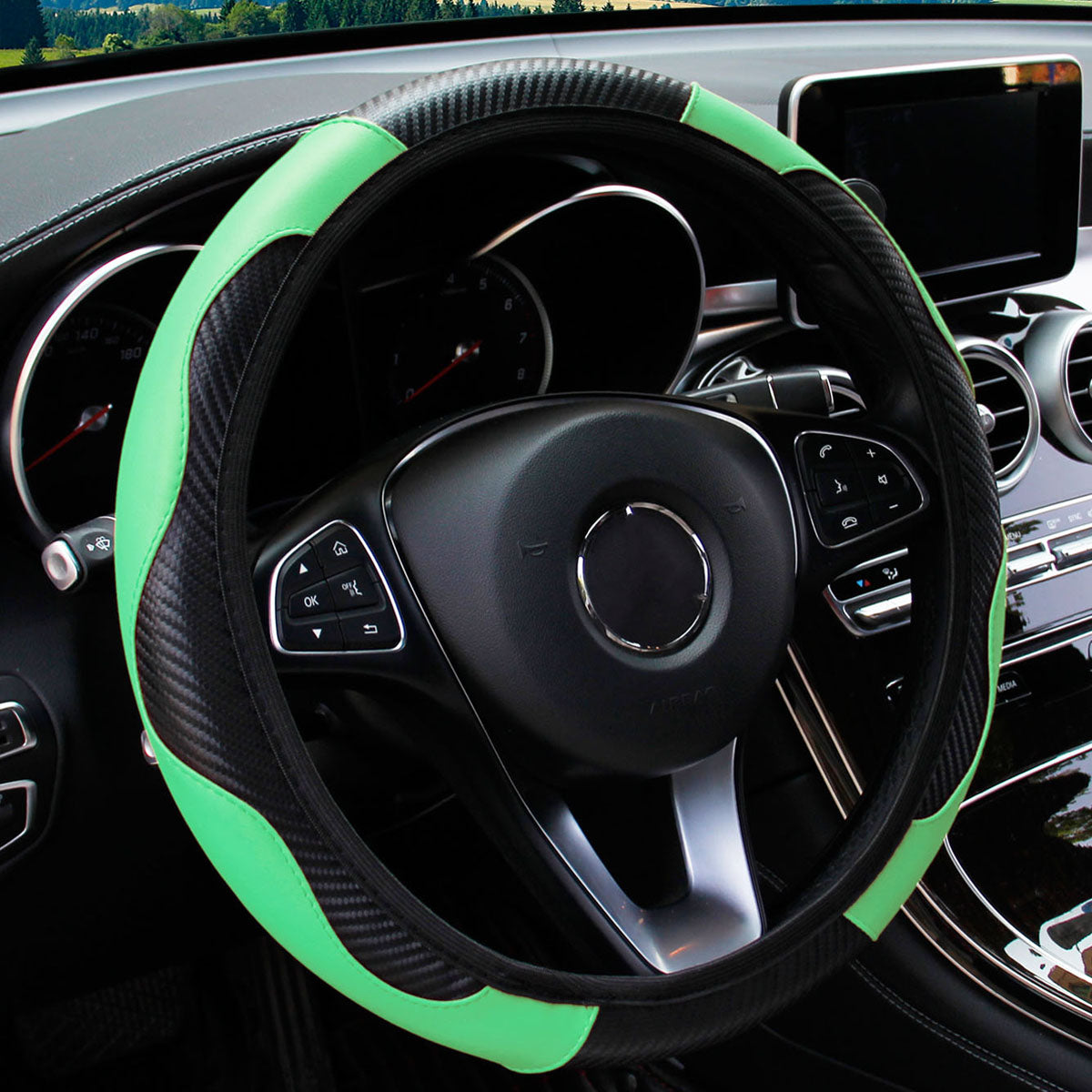 Carbon Fiber PU Leather Steering Wheel Cover Without Inner Ring Car Accessories Premium Automotive  13